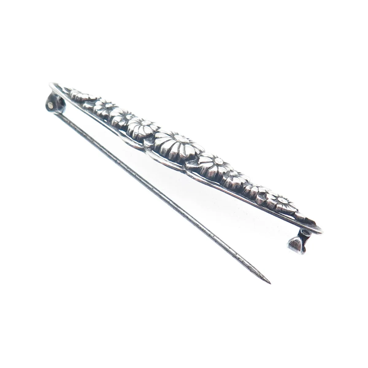 935 Silver Antique Art Deco European Flower Blossom Oxidized Pin Brooch