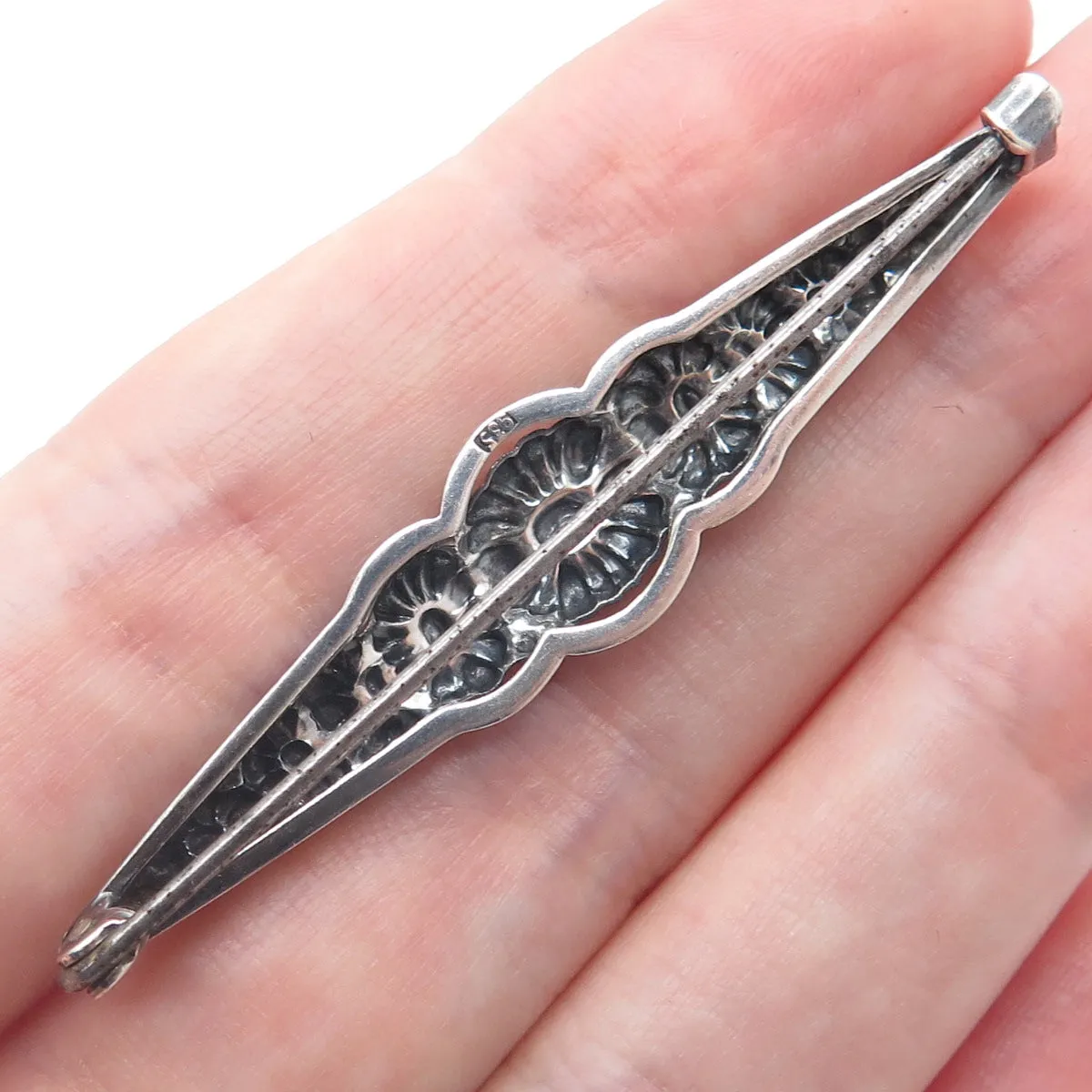 935 Silver Antique Art Deco European Flower Blossom Oxidized Pin Brooch