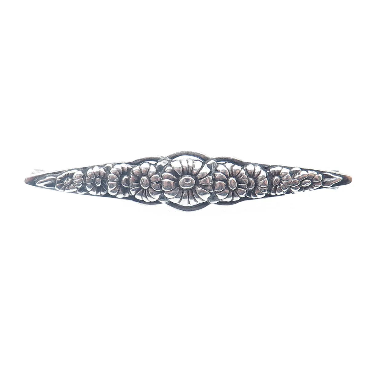 935 Silver Antique Art Deco European Flower Blossom Oxidized Pin Brooch
