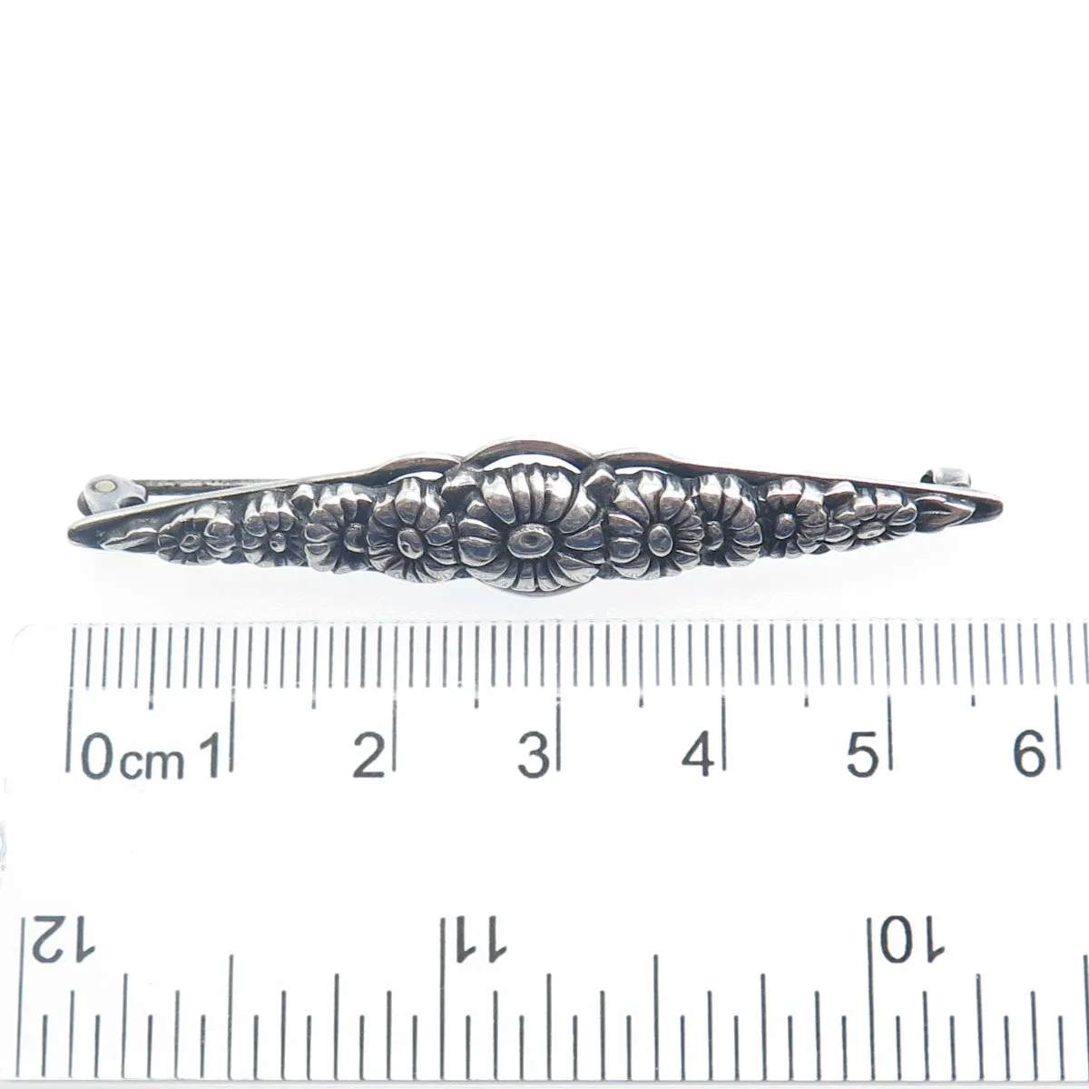 935 Silver Antique Art Deco European Flower Blossom Oxidized Pin Brooch