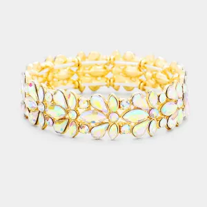 AB Crystal Flower Stretch Pageant Bracelet on Gold | Prom Bracelet | 389457
