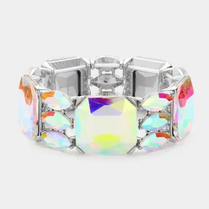 AB Rectangle and Marquise Stone Stretch Evening Bracelet  | Chunky Bracelet |  623727