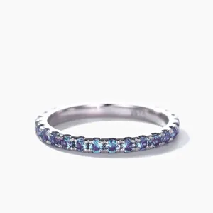 Alexandrite Wedding Ring For Her 3/4 Eternity Band Micro Pave June Birthstone 2mm Band