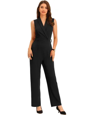 Allegra K Women's Work Jumpsuit Formal Office One Piece Sleeveless Belted 2024 Jumpsuits Dressy Romper Small Black