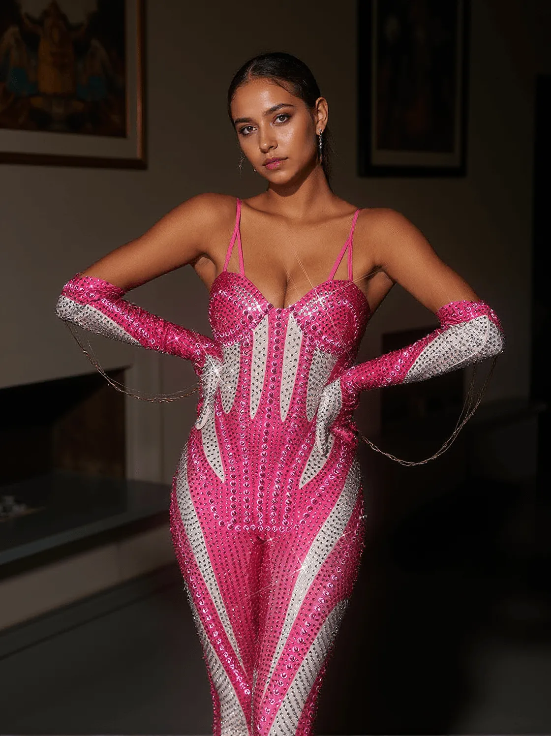 Amalia Diamante Jumpsuit In Hot Pink