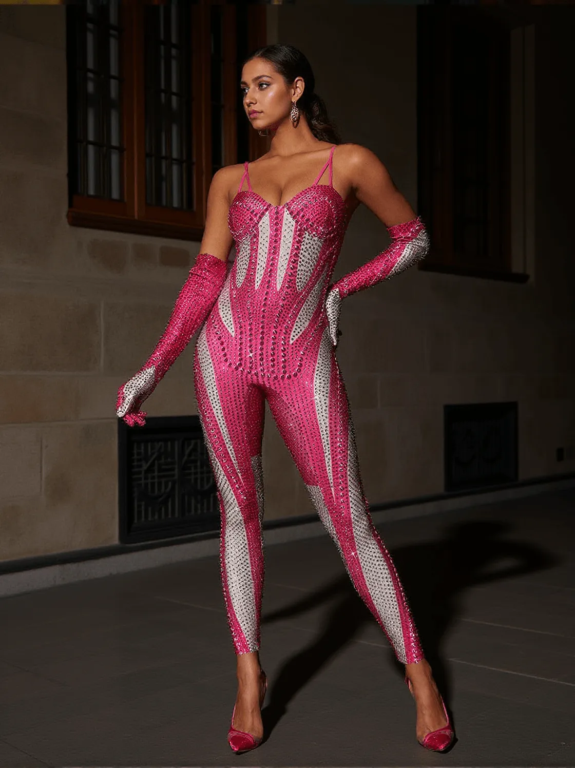 Amalia Diamante Jumpsuit In Hot Pink