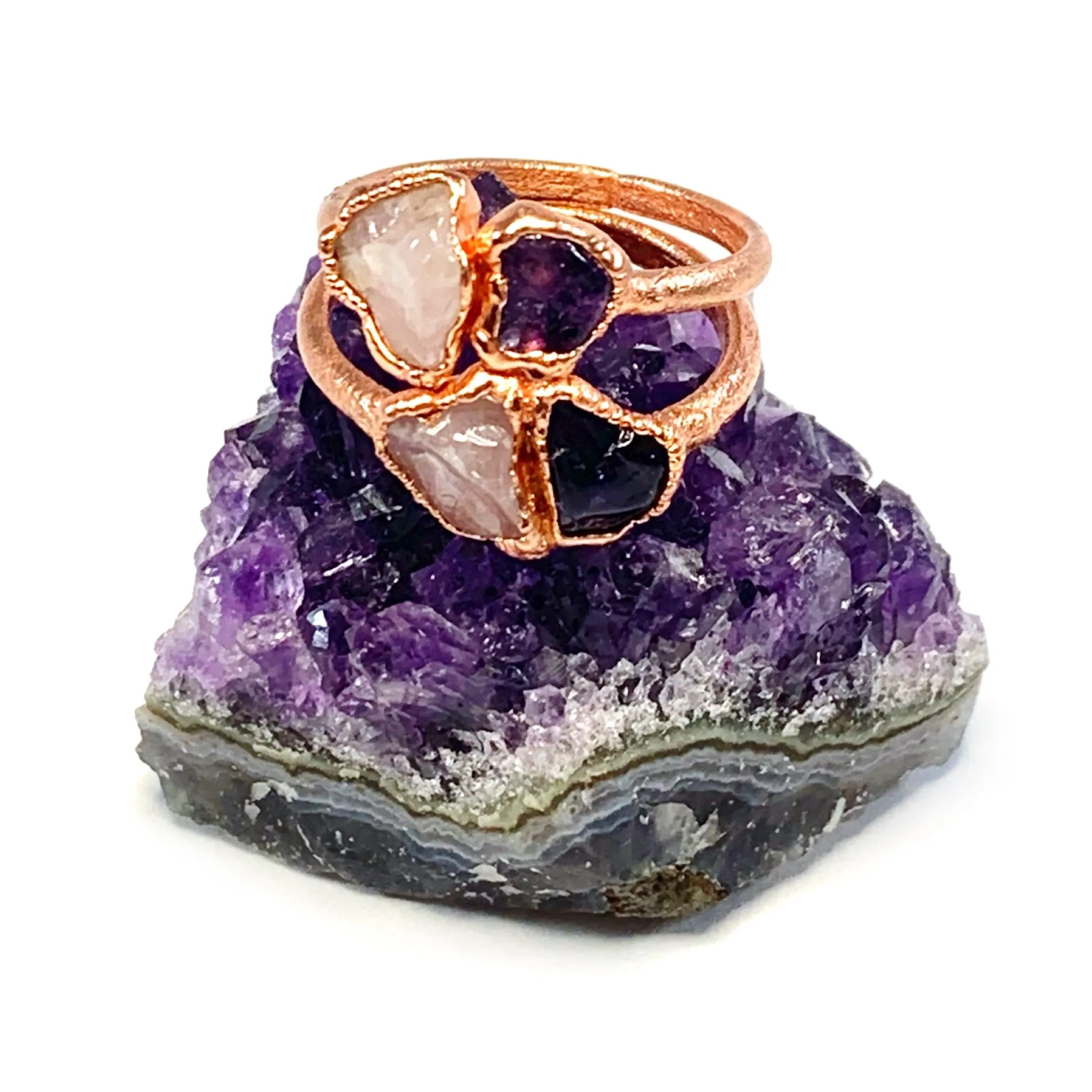 Amethyst and Rose Quartz Ring