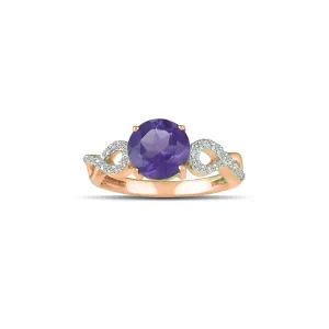 Amethyst Gold Ring - 10K Rose Gold Amethyst and Diamond Accent Fashion Ring