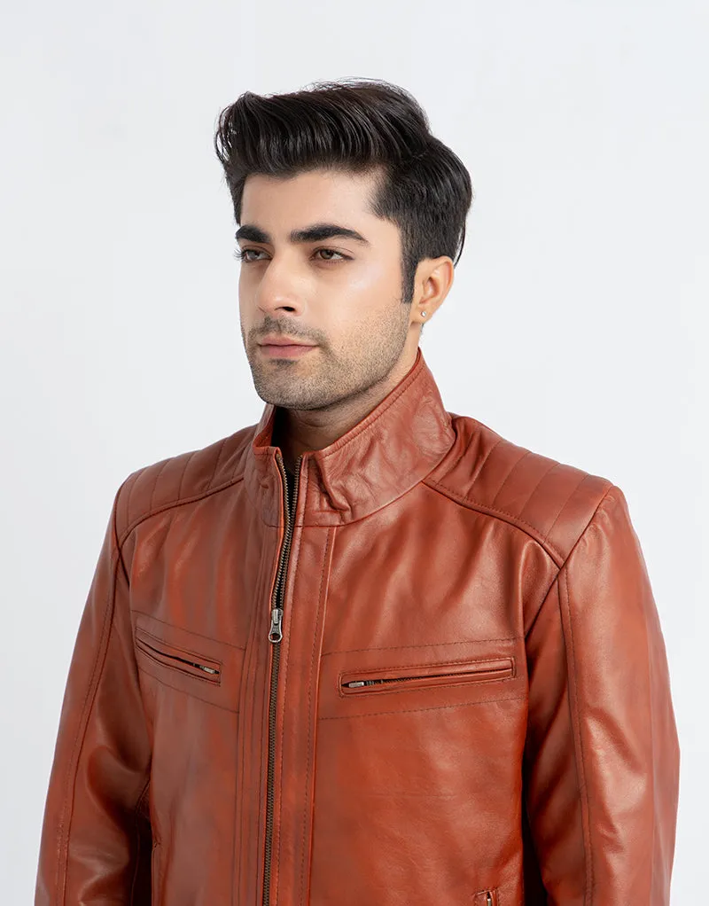 Anslem Hand-Waxed Brown Leather Biker Jacket