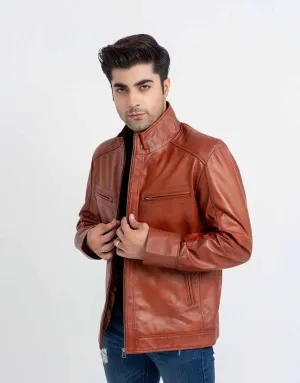 Anslem Hand-Waxed Brown Leather Biker Jacket