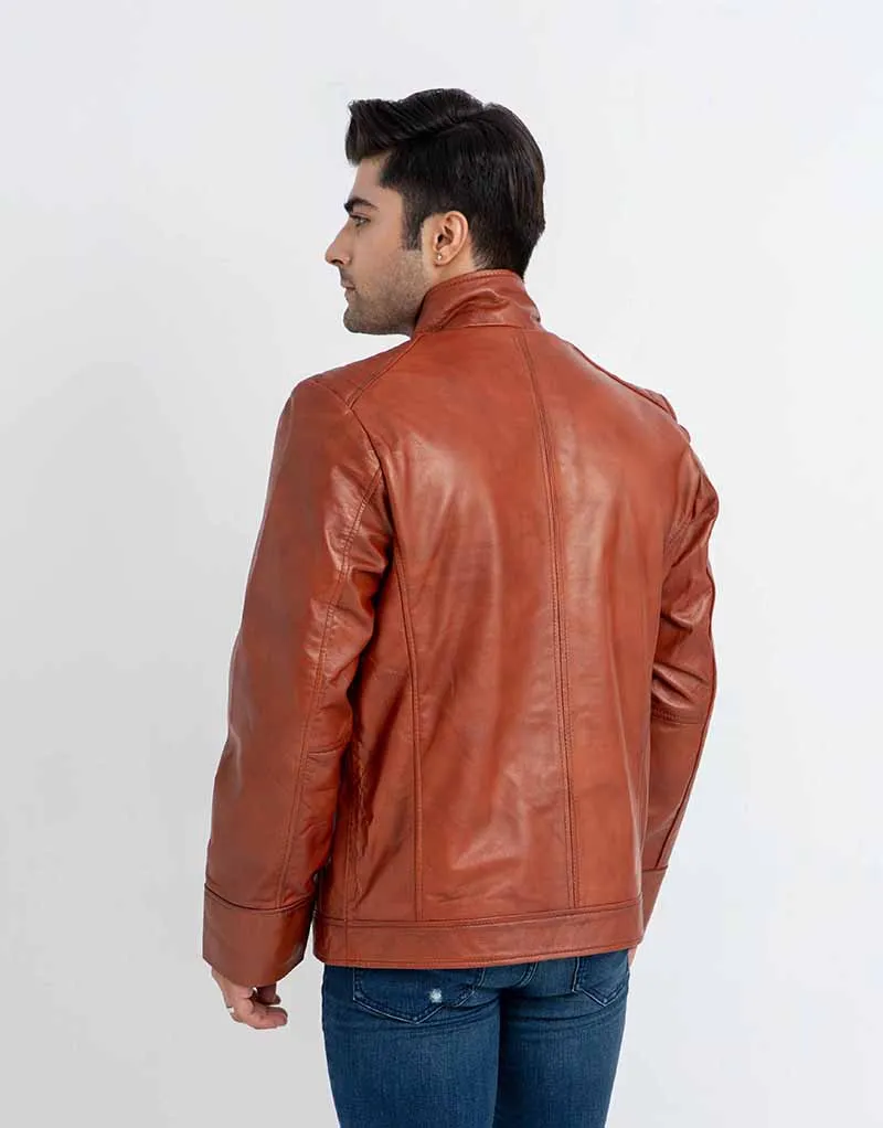 Anslem Hand-Waxed Brown Leather Biker Jacket