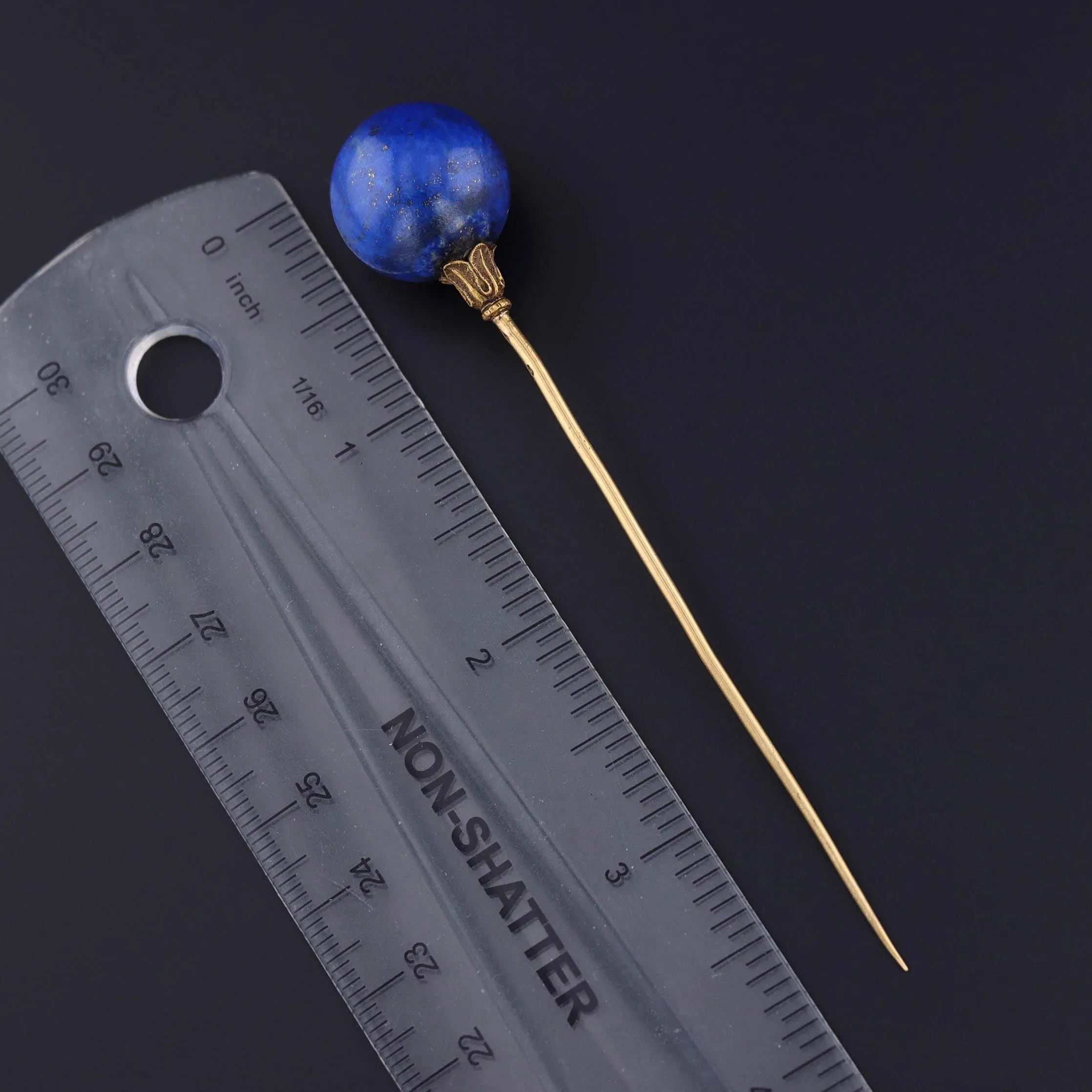Antique Lapis Lazuli Orb Hatpin of 18k Gold