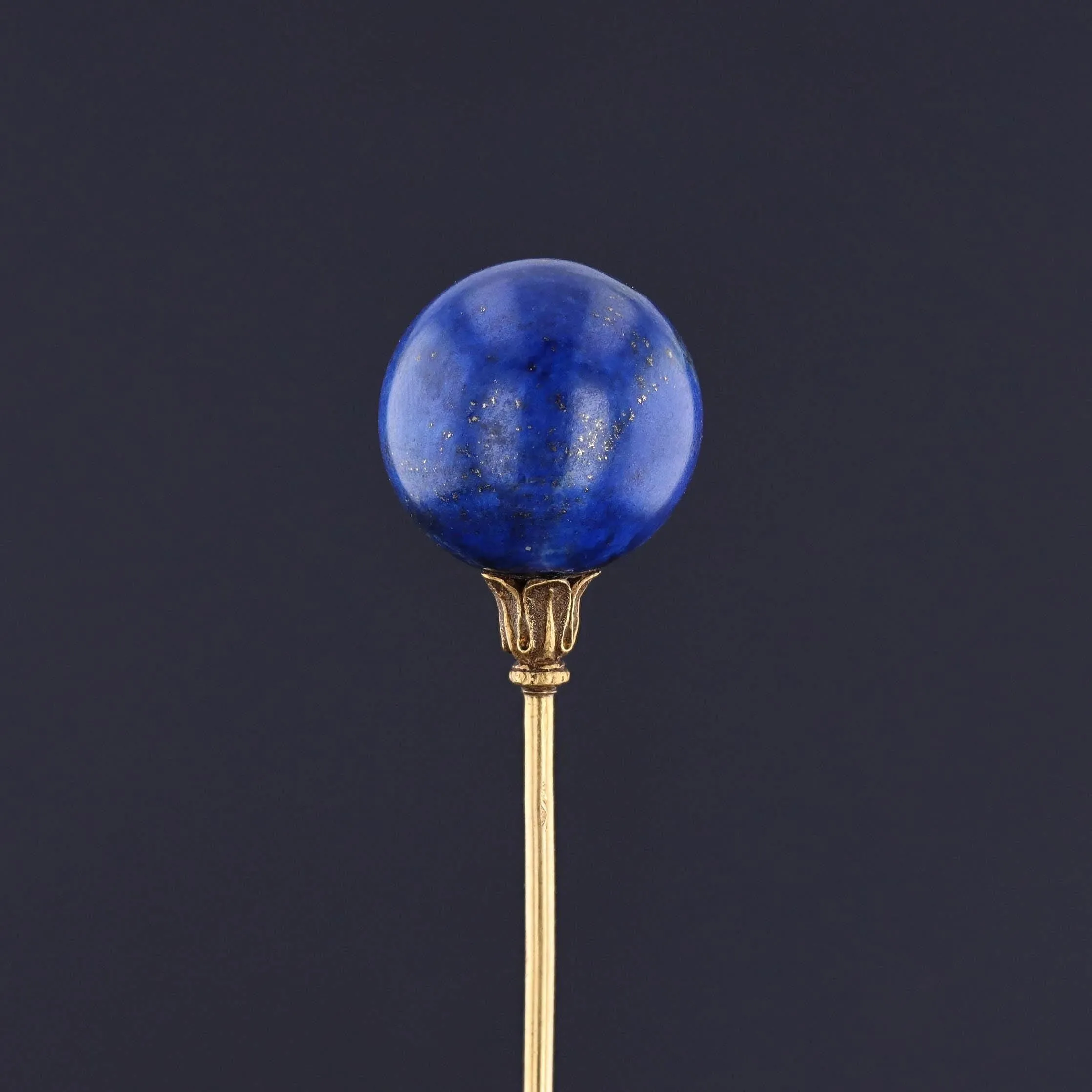 Antique Lapis Lazuli Orb Hatpin of 18k Gold