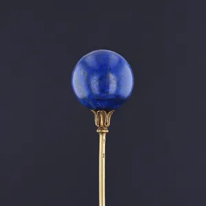 Antique Lapis Lazuli Orb Hatpin of 18k Gold