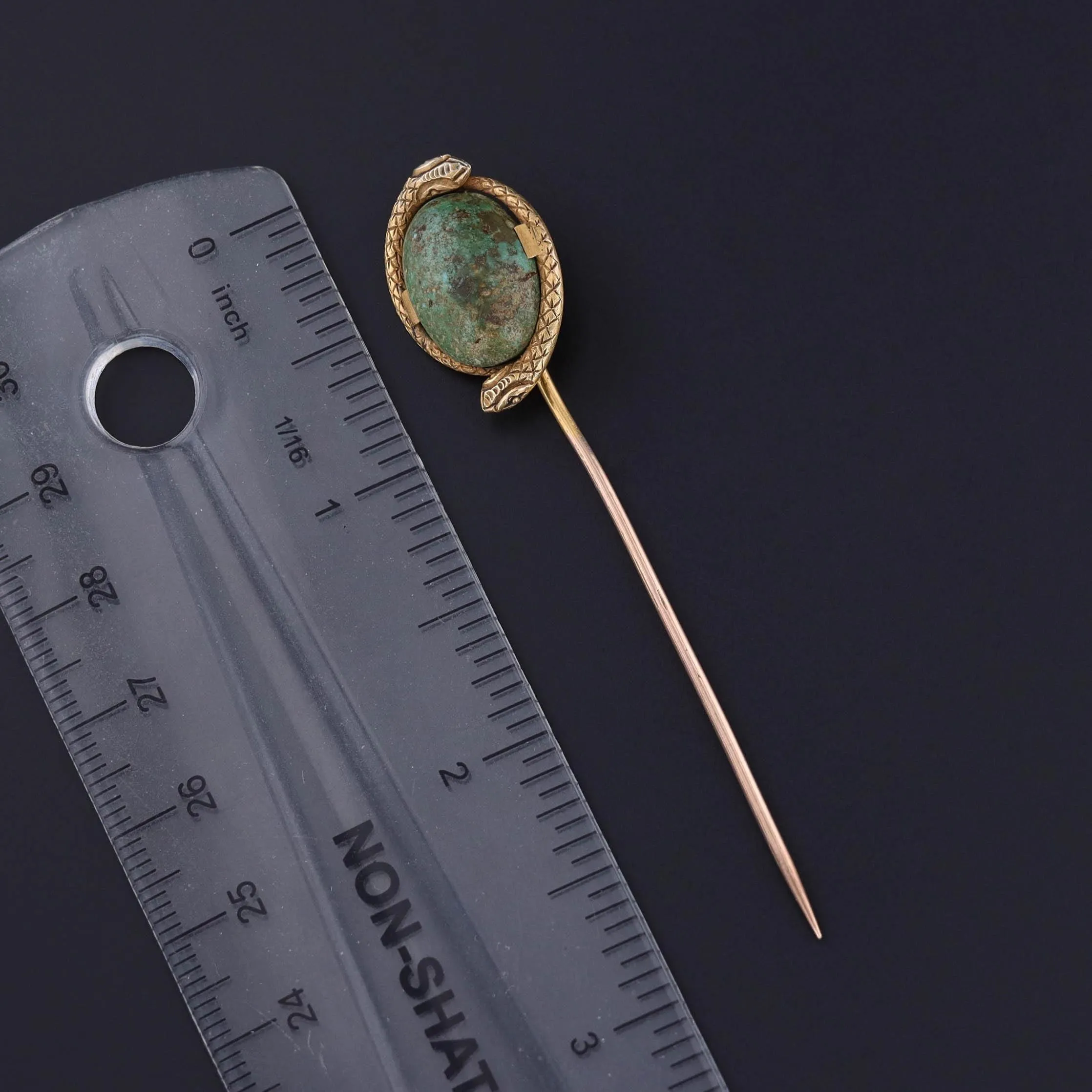 Antique Turquoise Snake Stickpin of 10k Gold