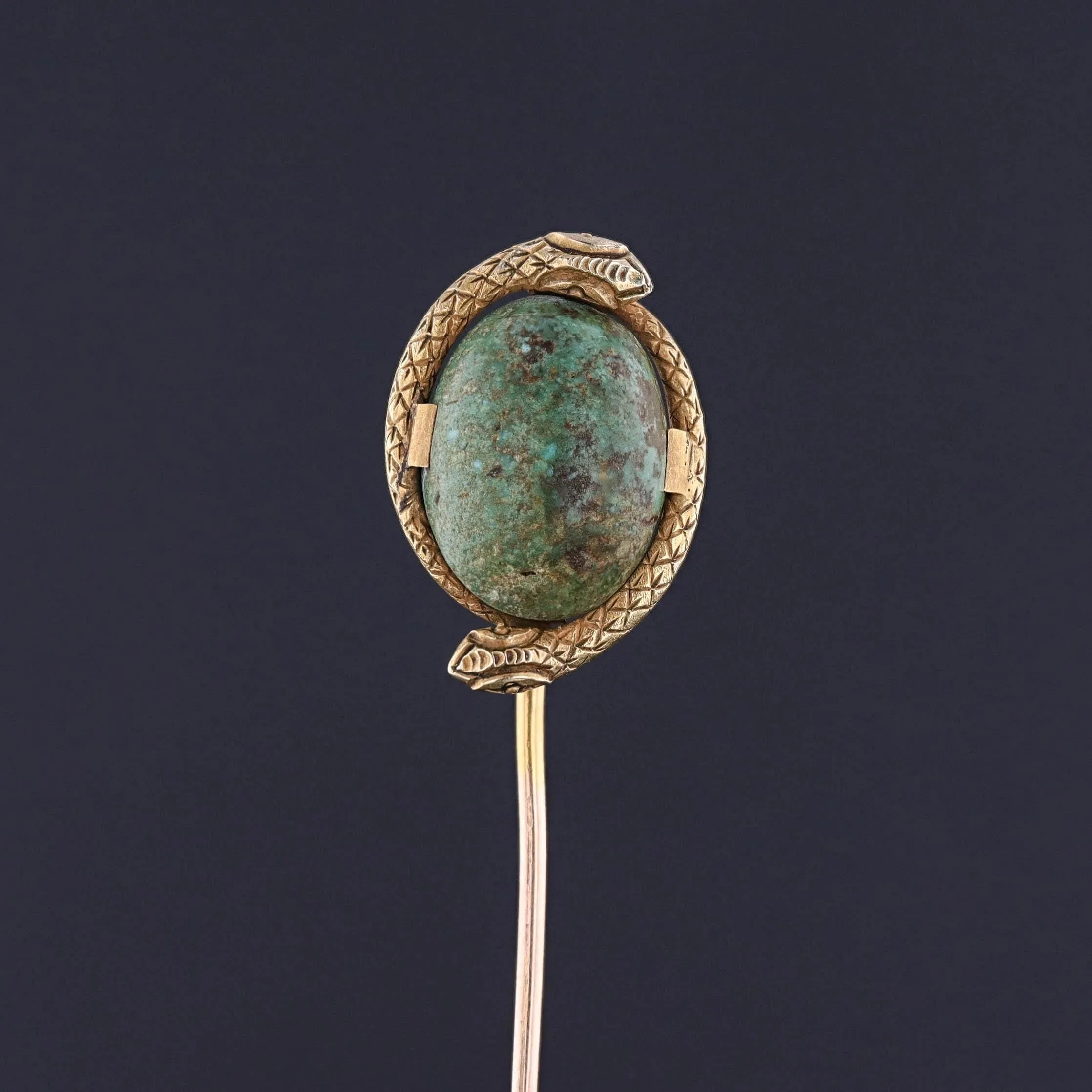 Antique Turquoise Snake Stickpin of 10k Gold