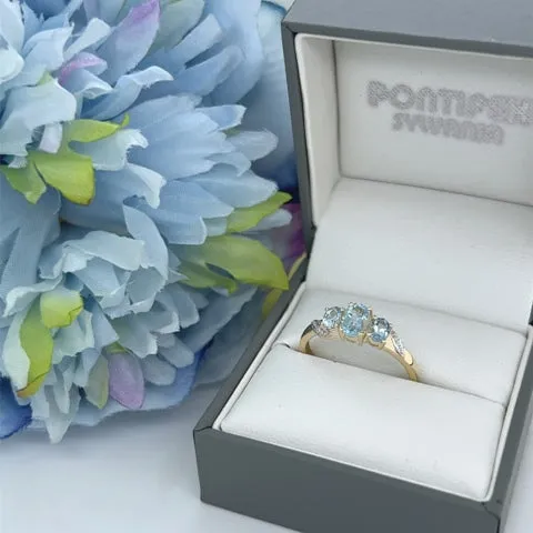 Aquamarine Trilogy Ring - Elizabeth Birthstone collection