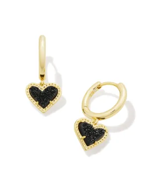 Ari heart huggie earrings in gold black drussy
