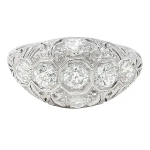 Art Deco 1.25 CTW Diamond Platinum Pierced Scrolling Vintage Bombé Band Ring