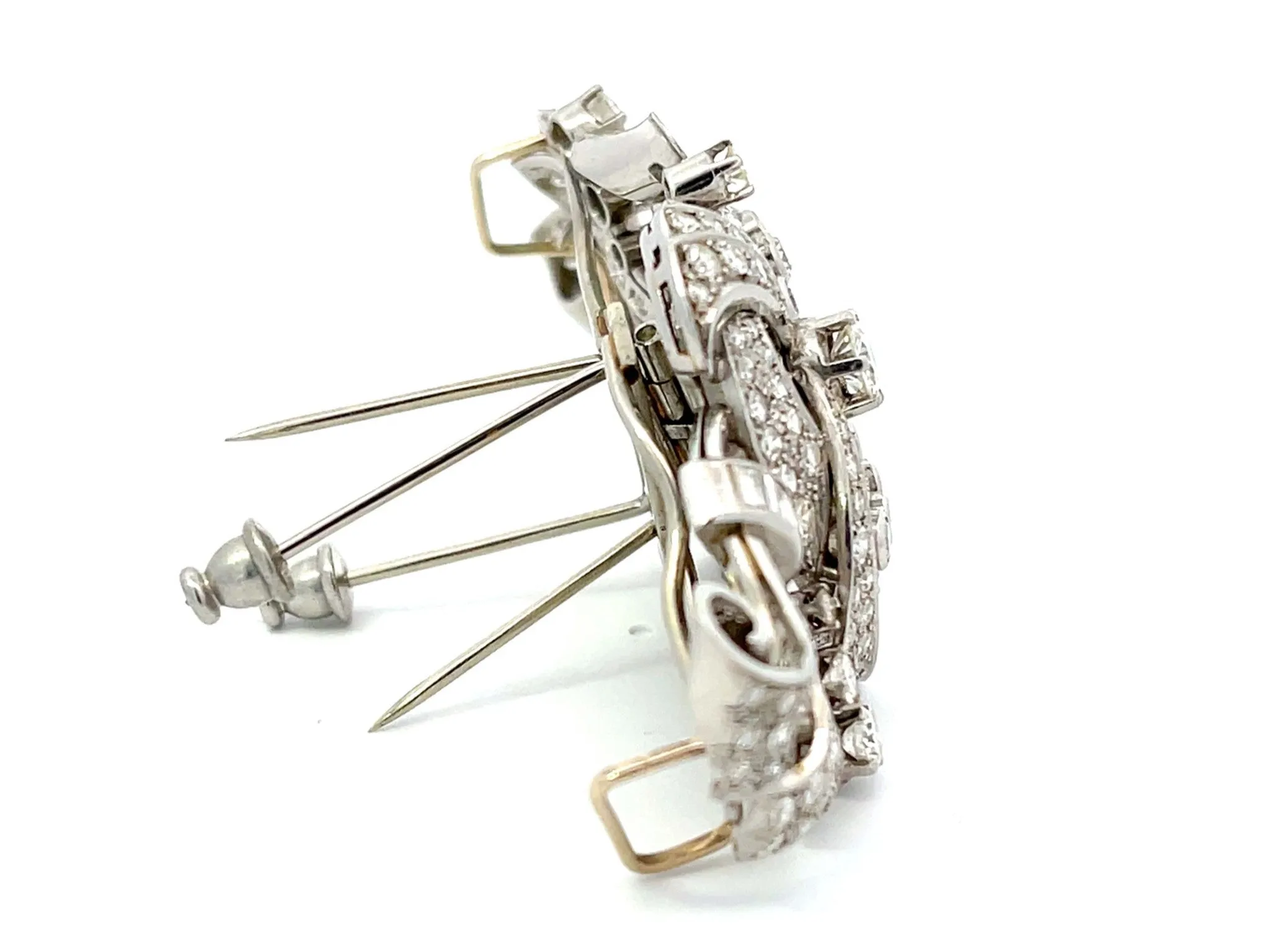 Art Deco Diamond Double Clip Brooch/Pendant in Platinum, 7.68 Carats
