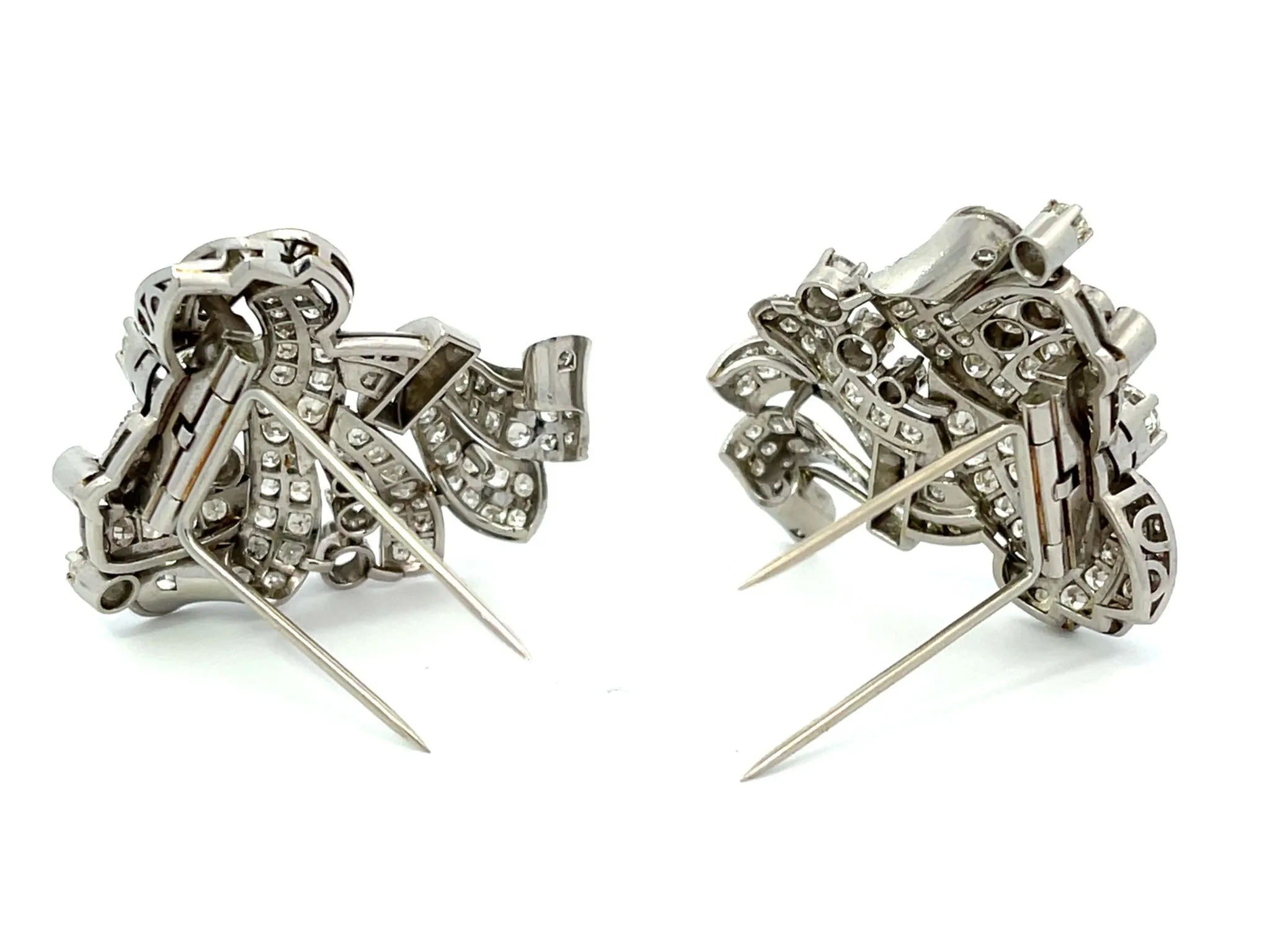Art Deco Diamond Double Clip Brooch/Pendant in Platinum, 7.68 Carats
