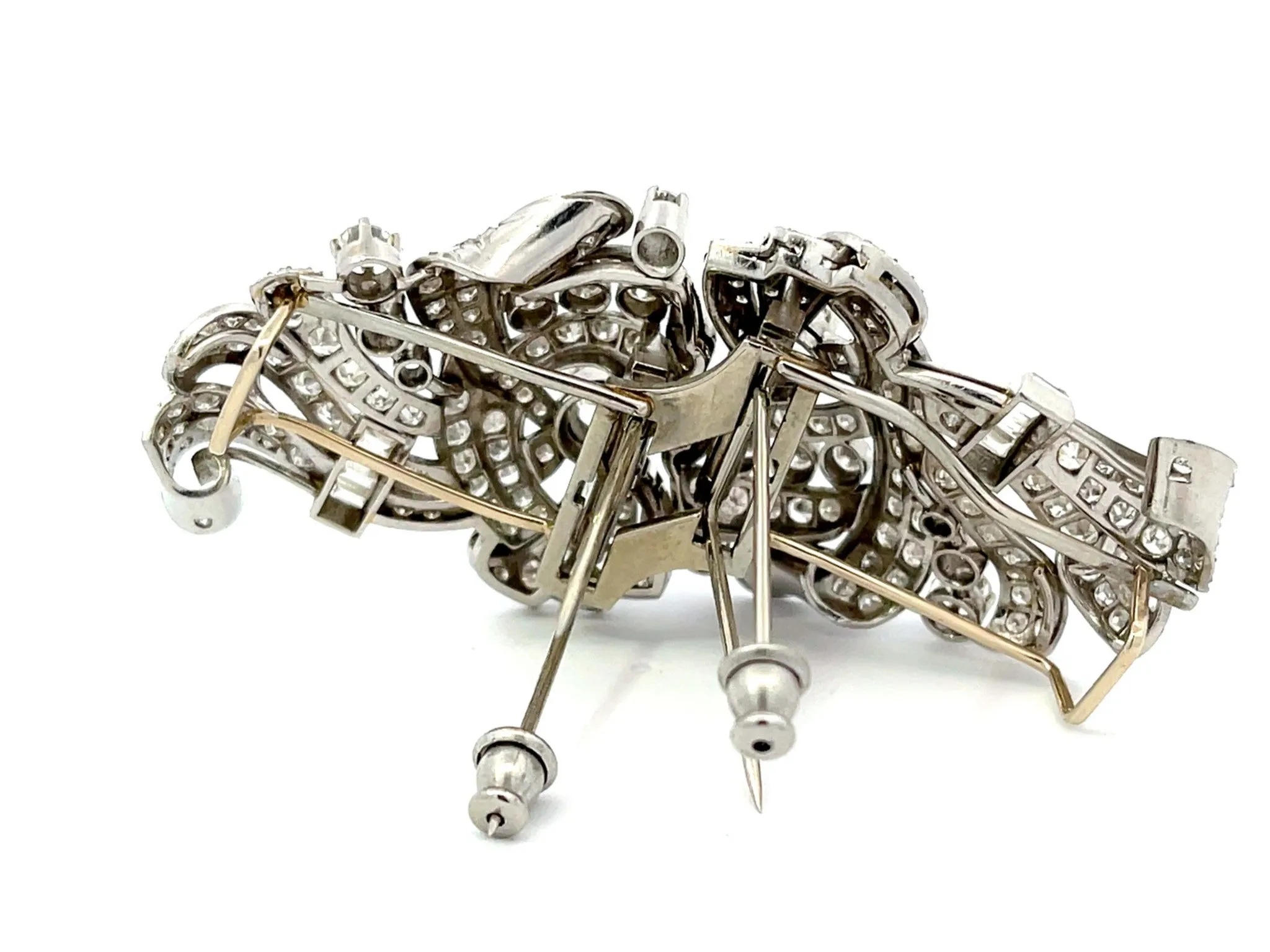 Art Deco Diamond Double Clip Brooch/Pendant in Platinum, 7.68 Carats
