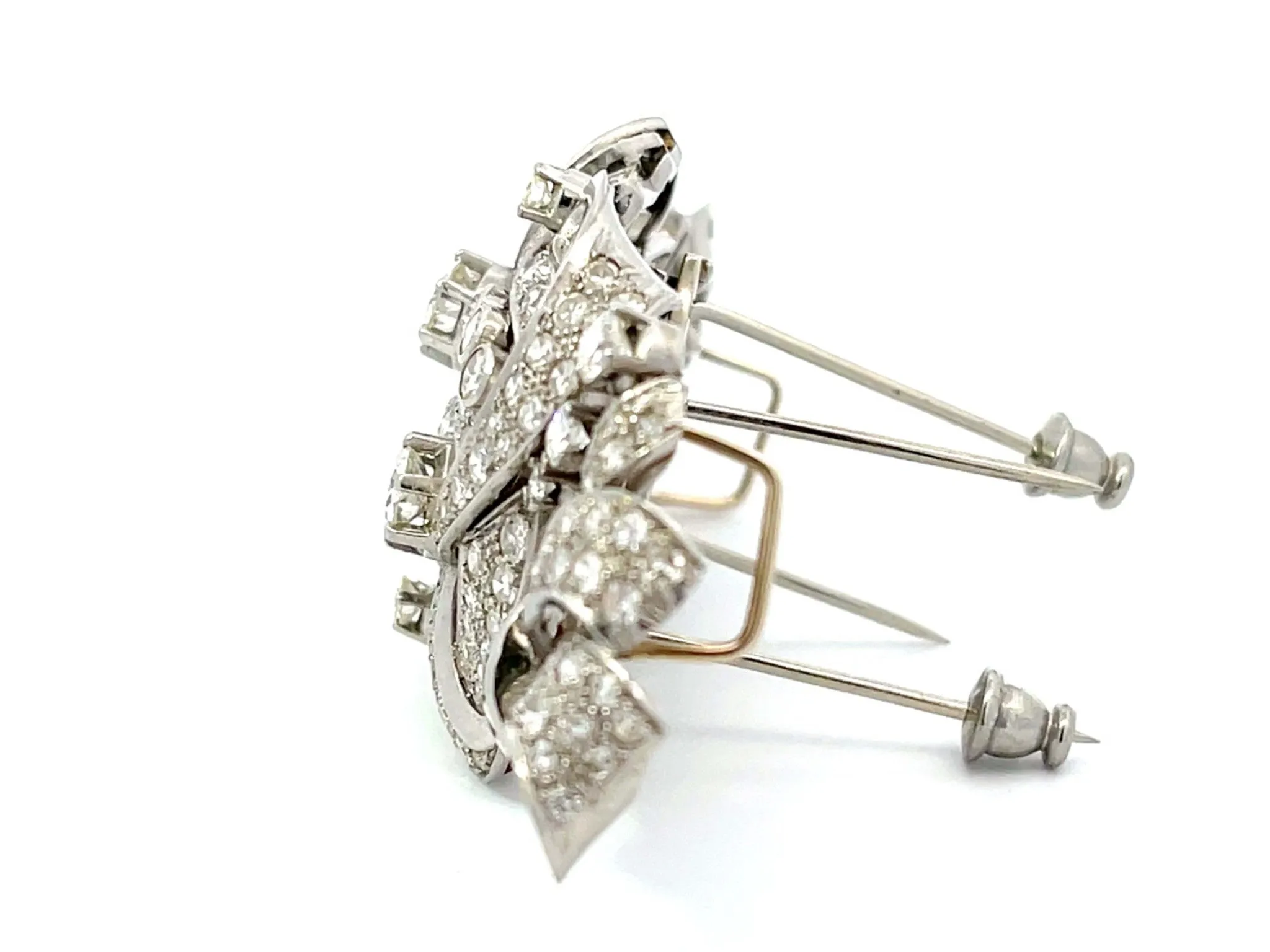 Art Deco Diamond Double Clip Brooch/Pendant in Platinum, 7.68 Carats