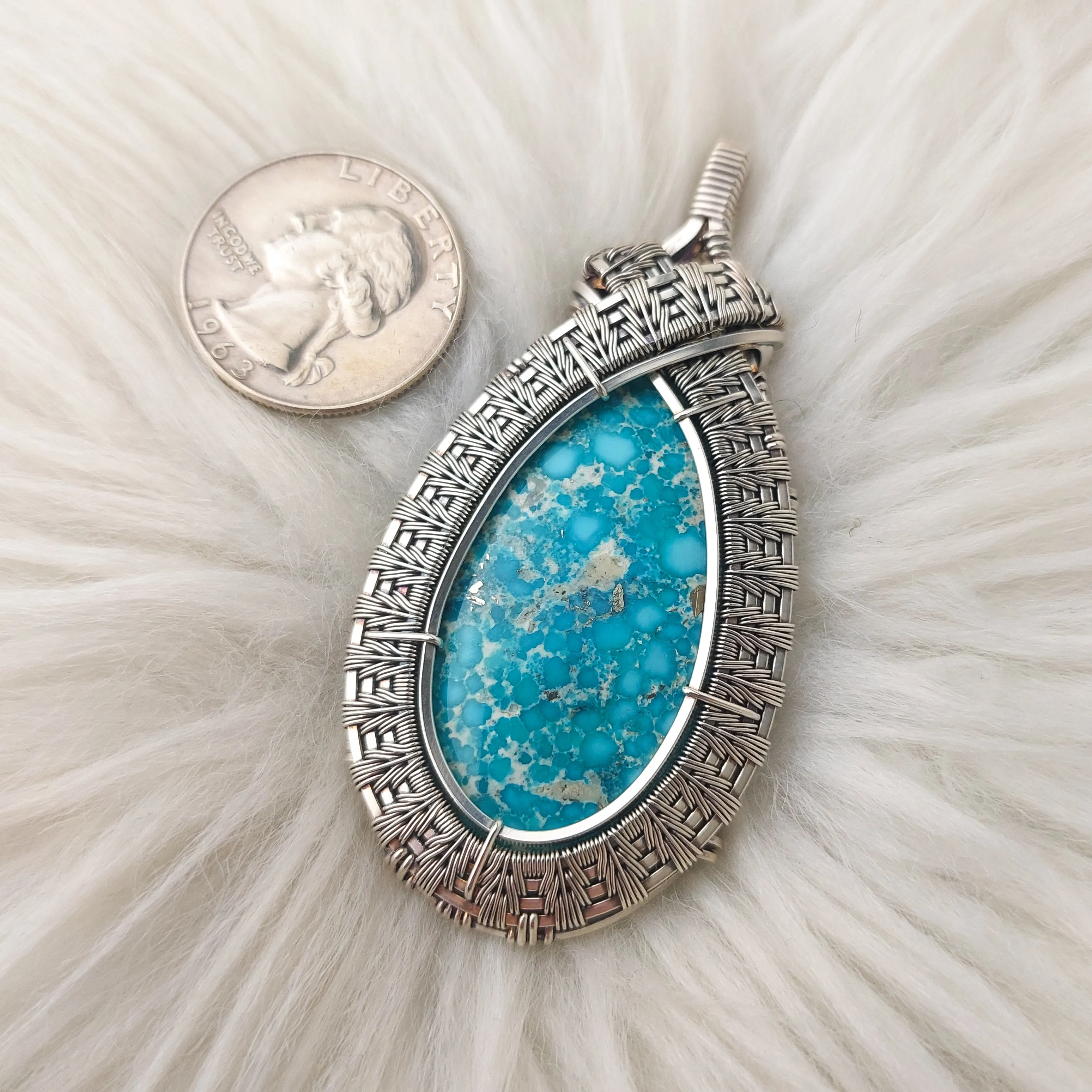 Artisan Cut White Water Turquoise And Sterling Silver Statement Pendant