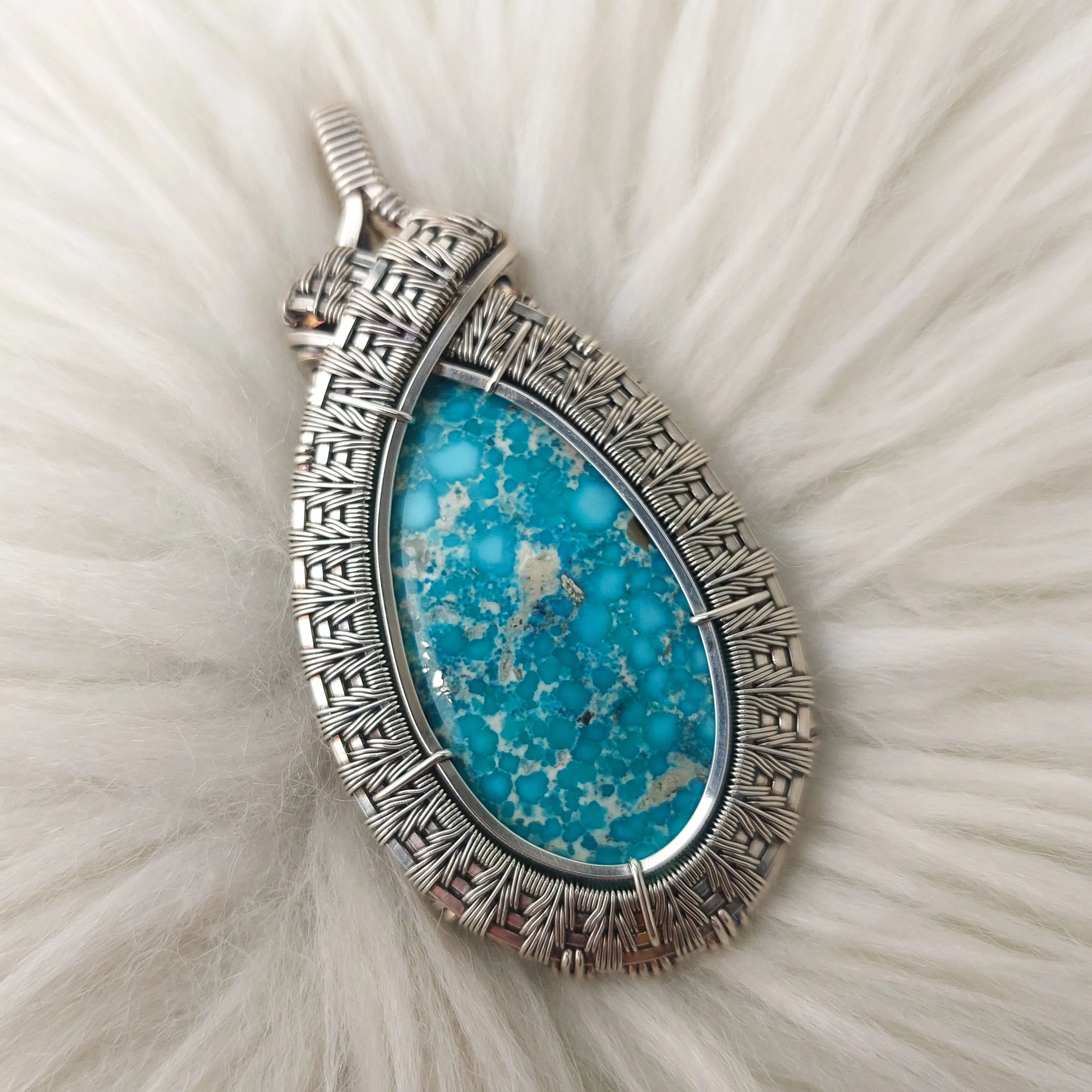 Artisan Cut White Water Turquoise And Sterling Silver Statement Pendant