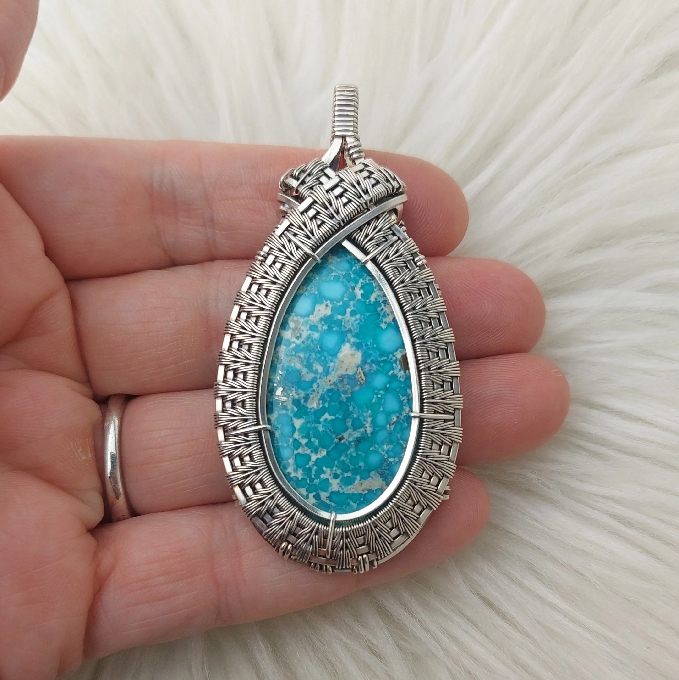 Artisan Cut White Water Turquoise And Sterling Silver Statement Pendant