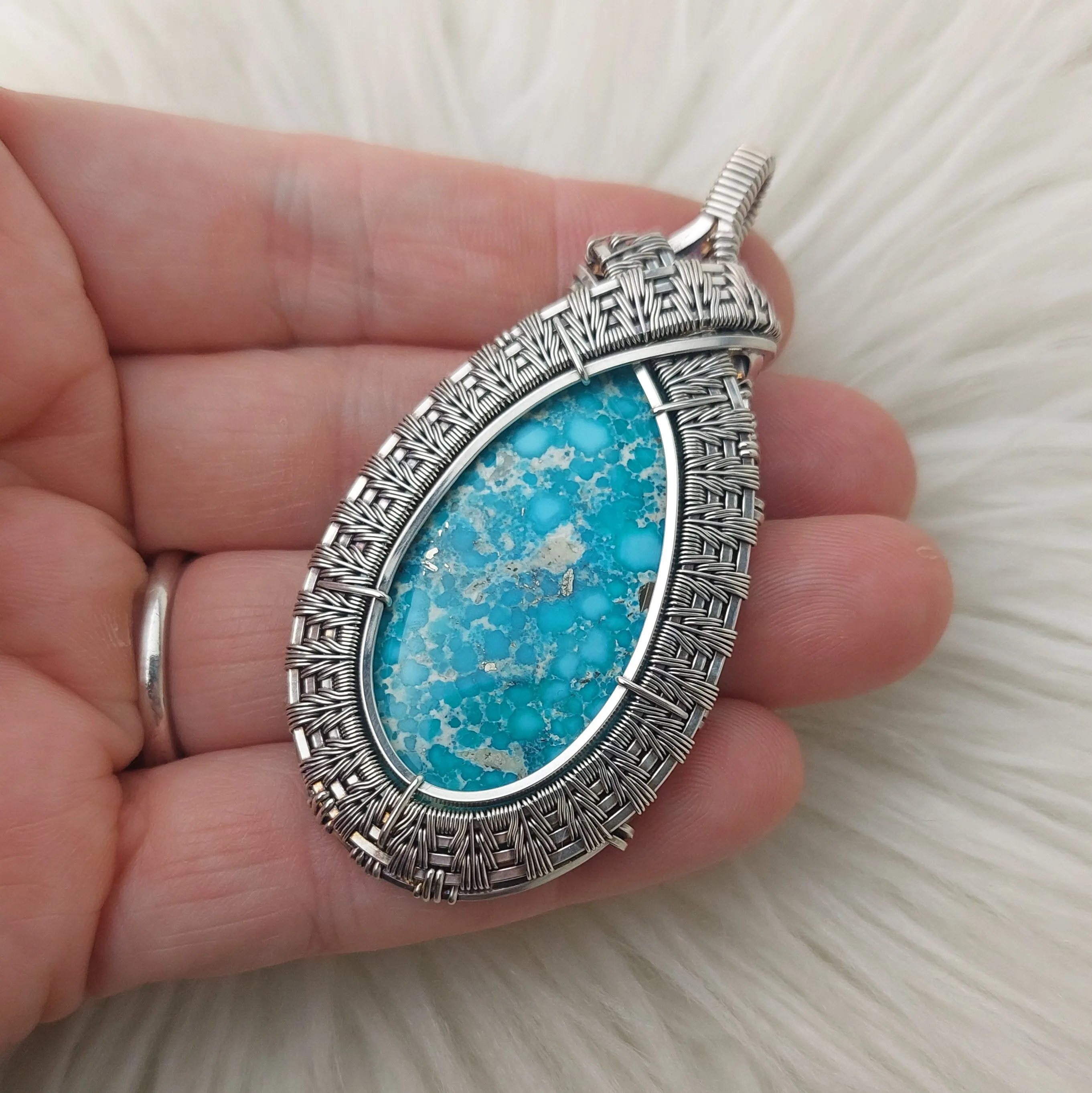 Artisan Cut White Water Turquoise And Sterling Silver Statement Pendant