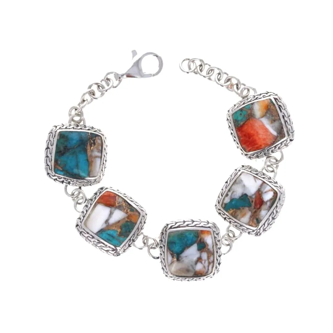 Assorted Stone Woven Link Bracelet