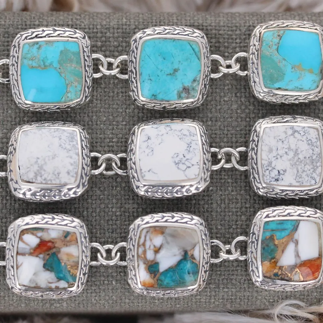 Assorted Stone Woven Link Bracelet