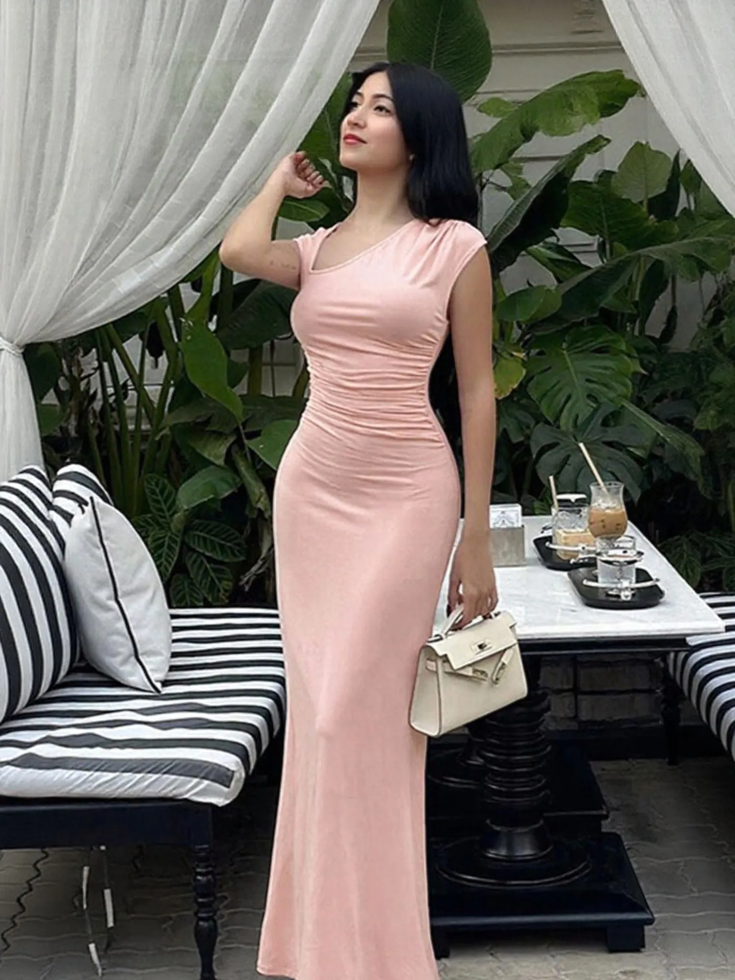 Assymetric Neck Bodycon Maxi