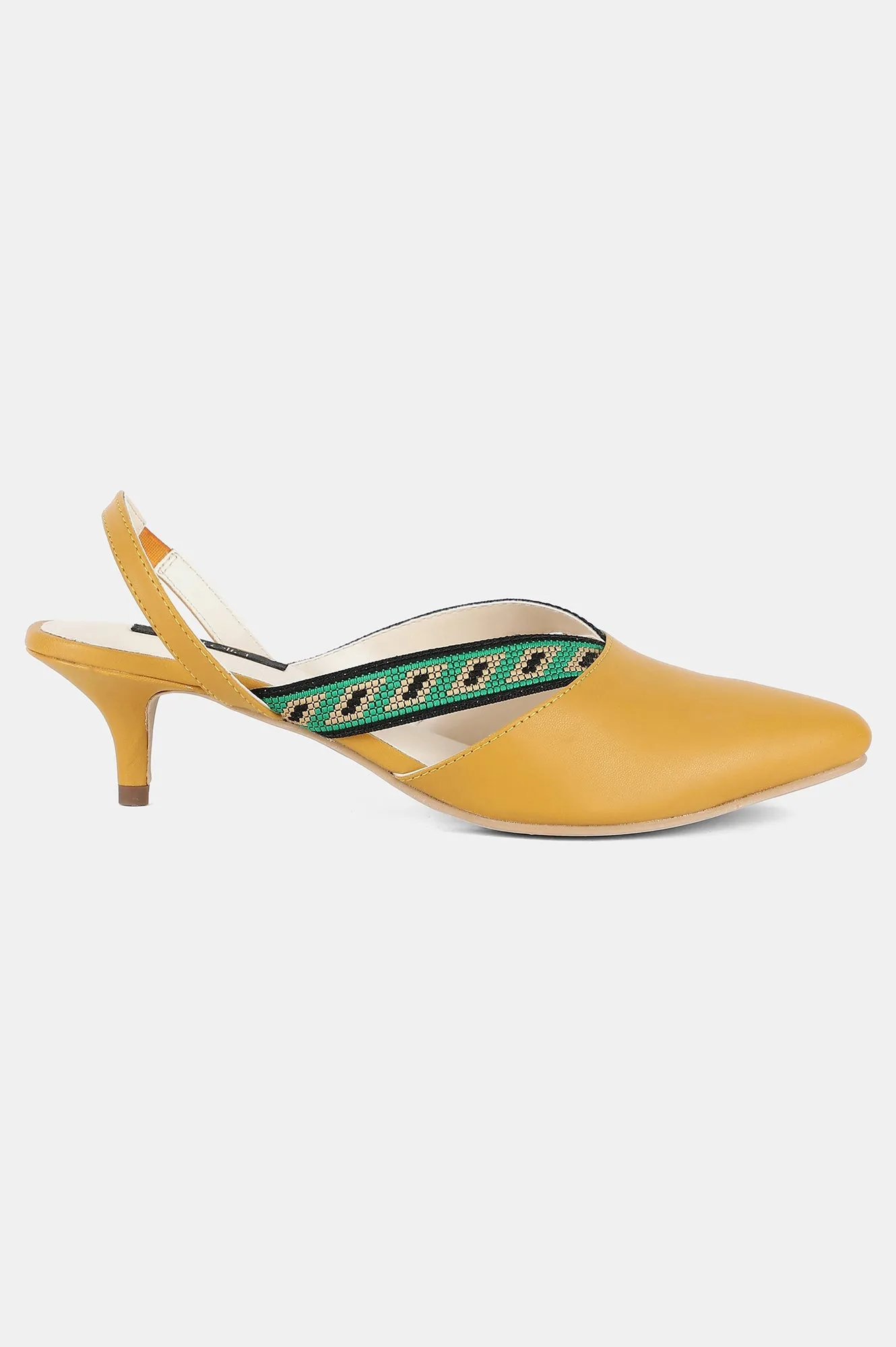 Aurelia Mustard Pointed Toe Colourblocked Kitten Heel - ZChristie