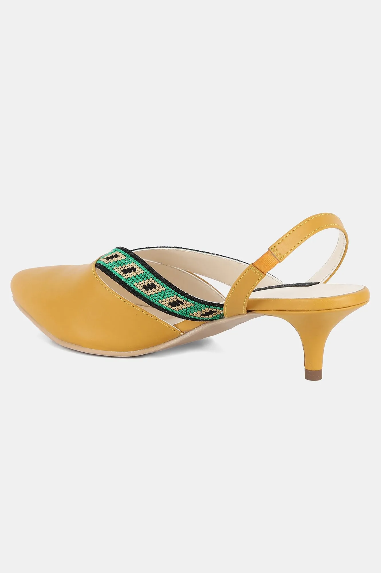 Aurelia Mustard Pointed Toe Colourblocked Kitten Heel - ZChristie