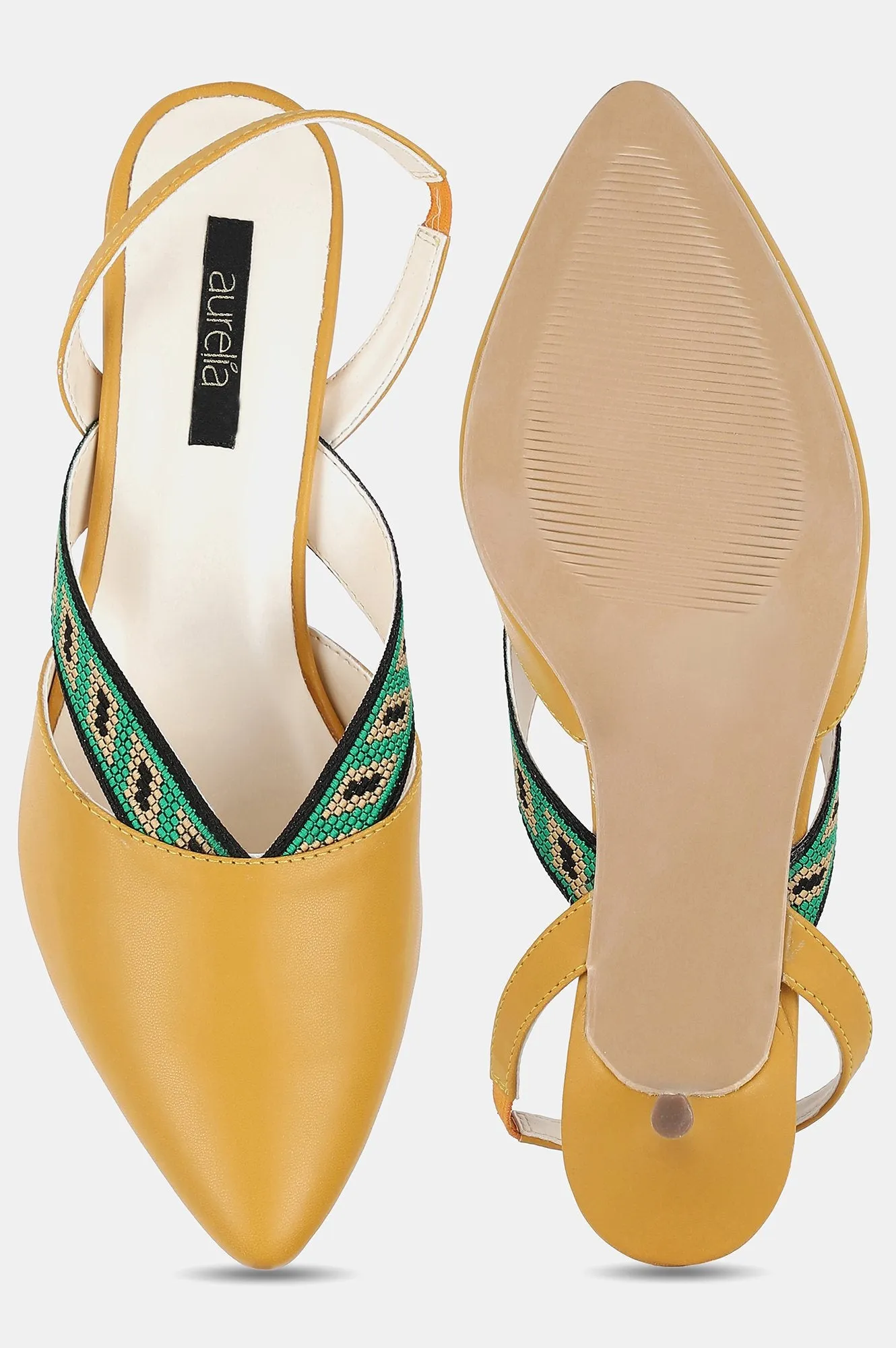 Aurelia Mustard Pointed Toe Colourblocked Kitten Heel - ZChristie