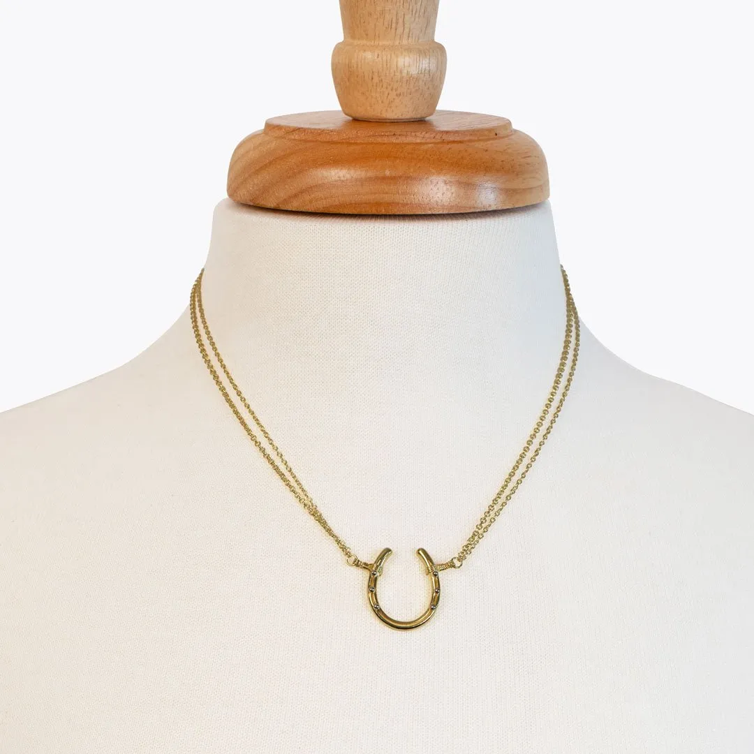 Ava - Horseshoe Pendant and Double Chain 14K Gold on Sterling Silver Necklace
