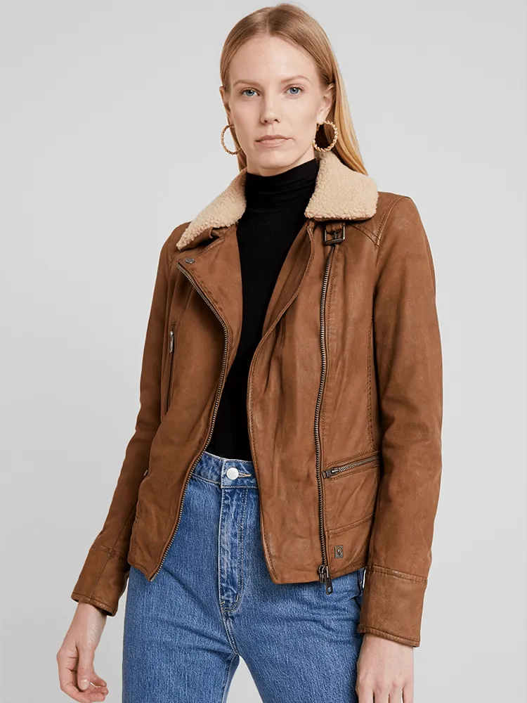 Aviva Wool Collared Leather Jacket
