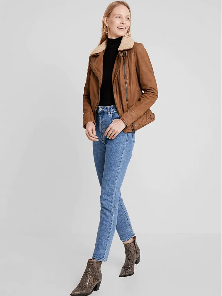 Aviva Wool Collared Leather Jacket