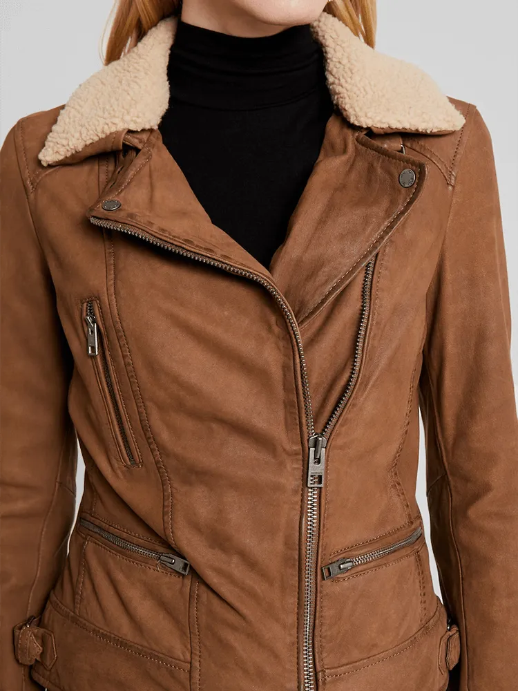 Aviva Wool Collared Leather Jacket