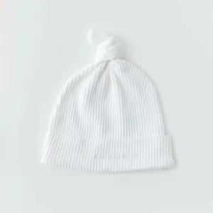 Baby Beanie Ribbed Knotted - White