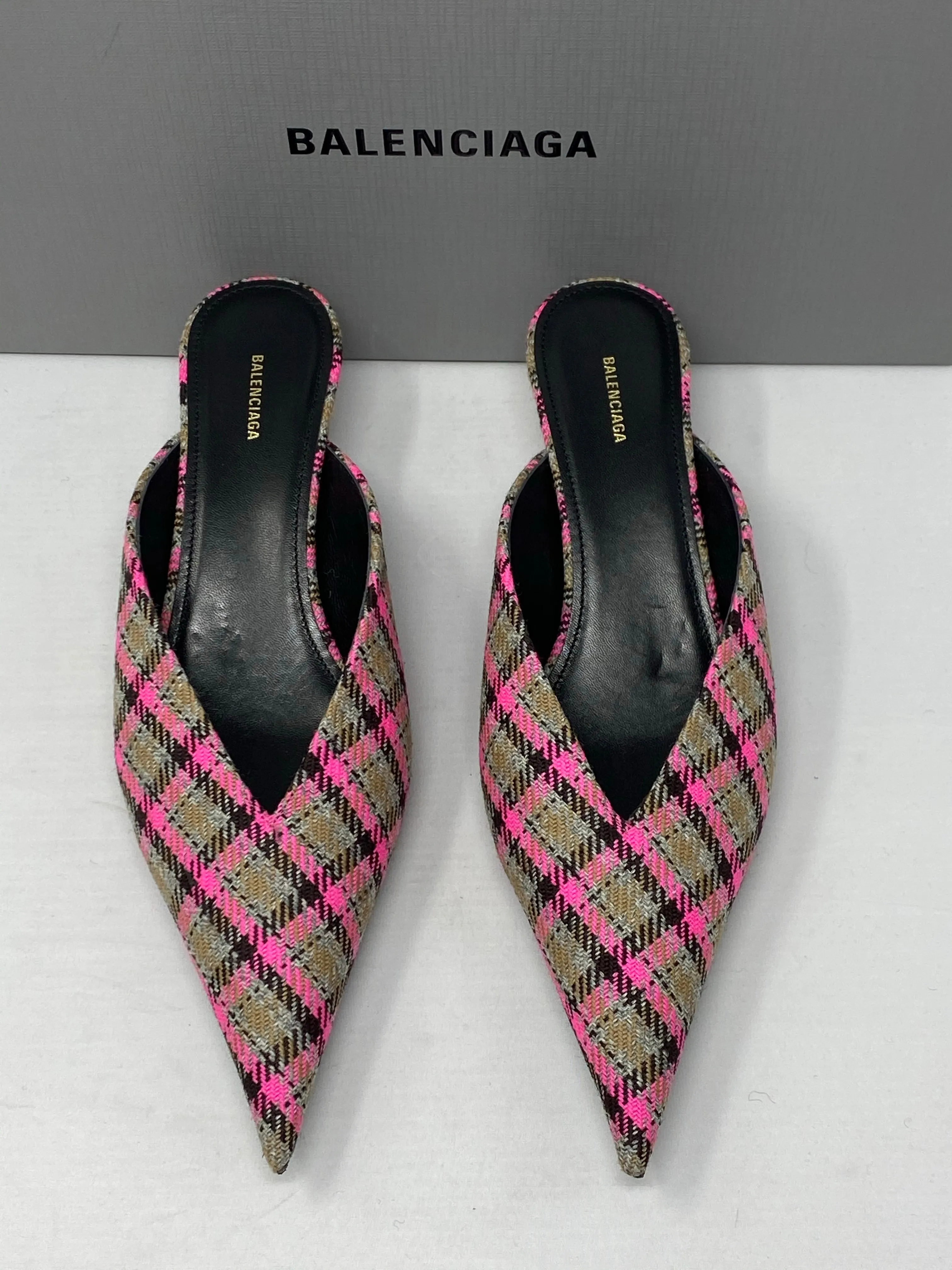 Balenciaga Plaid Kitten Heel Mule