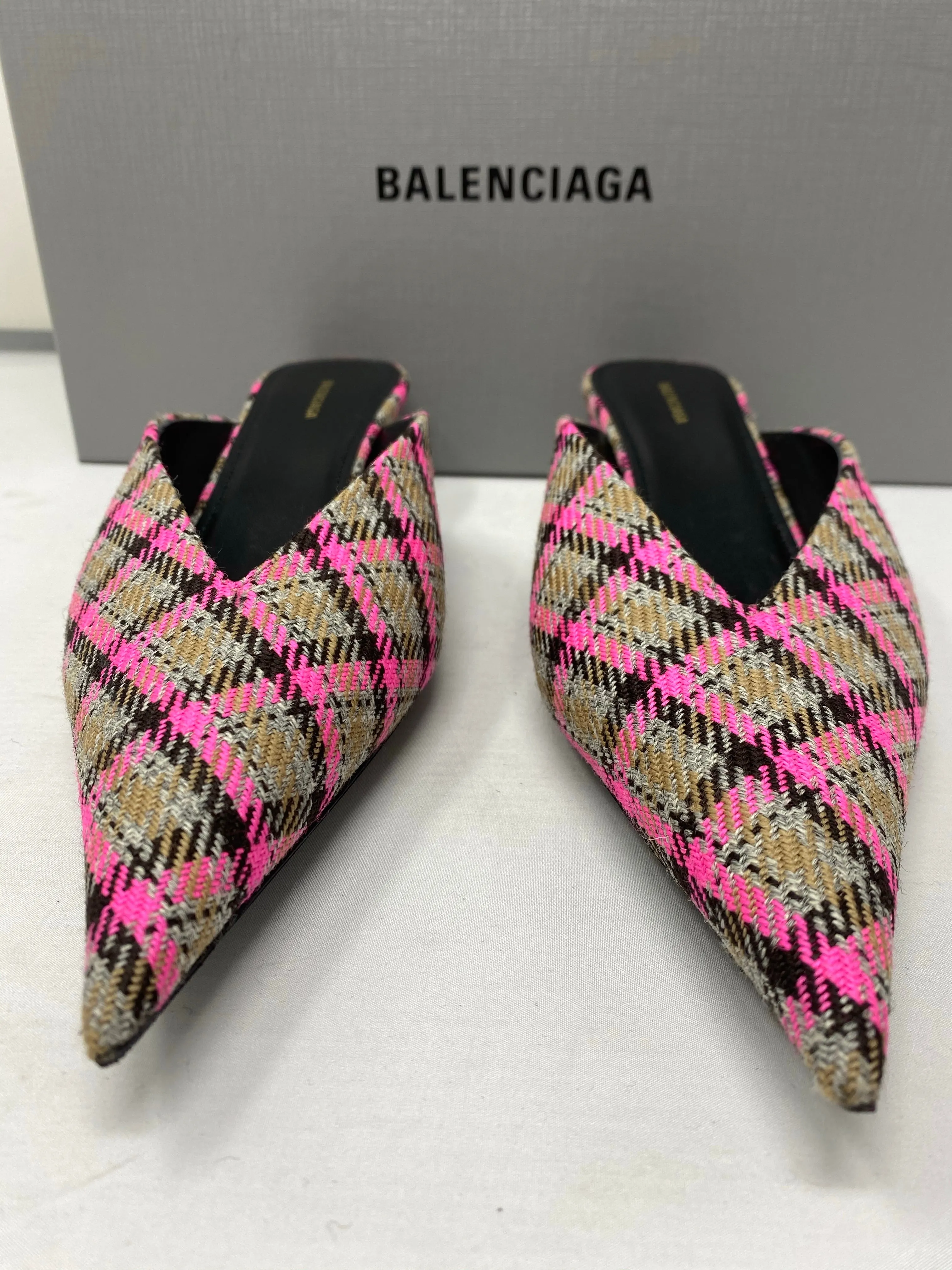 Balenciaga Plaid Kitten Heel Mule