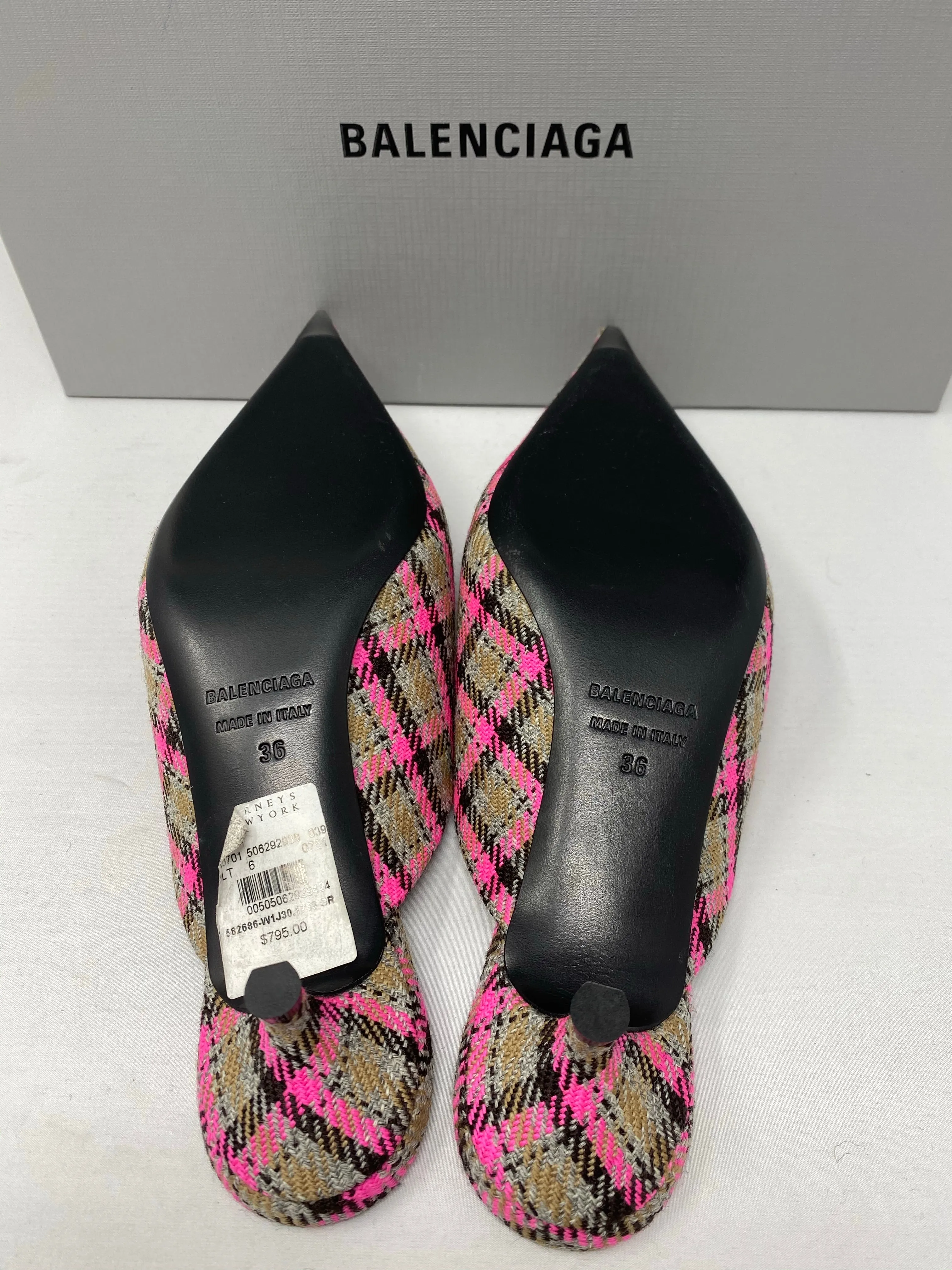 Balenciaga Plaid Kitten Heel Mule