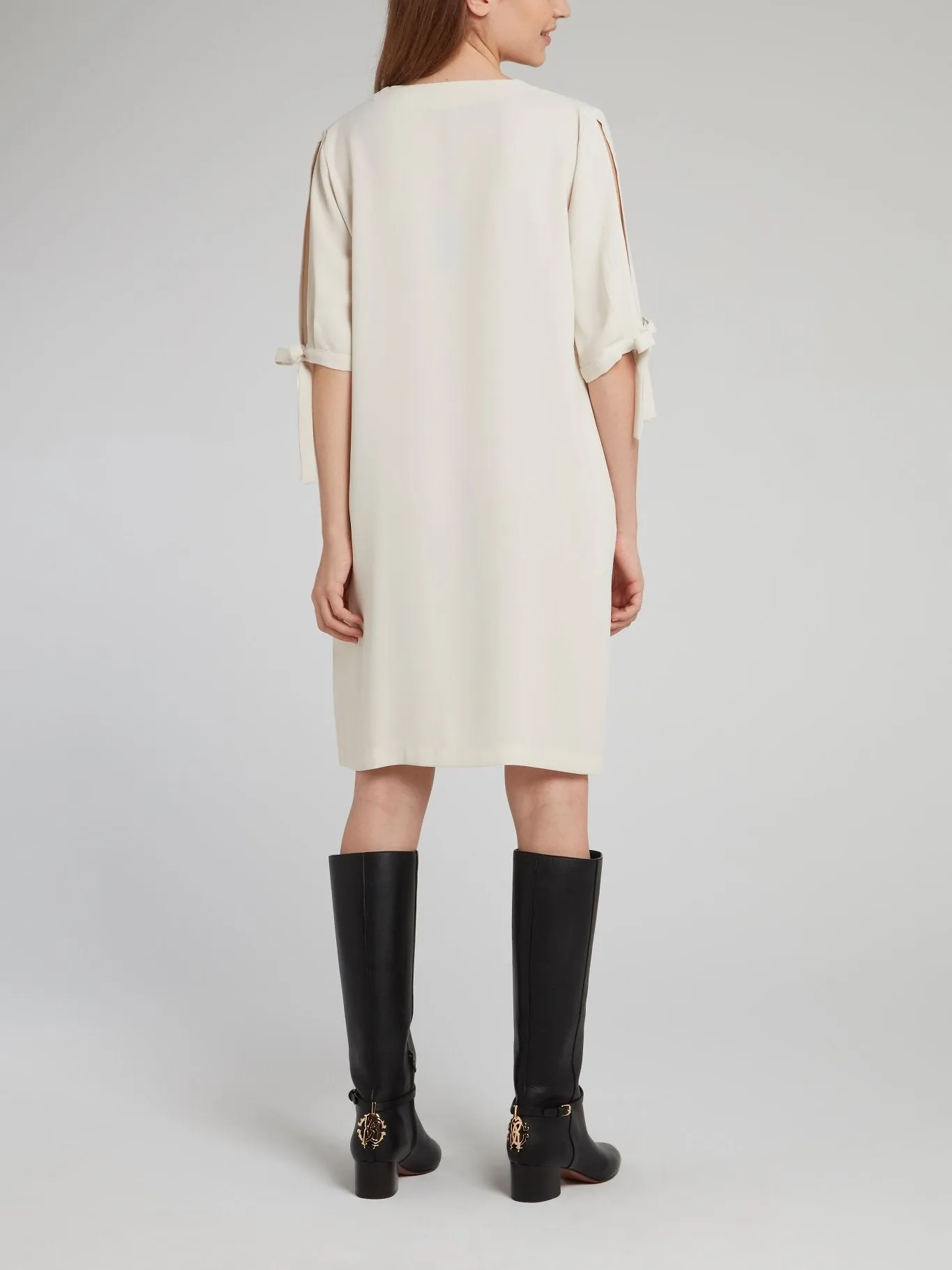 Beige Tie Sleeve Shift Dress