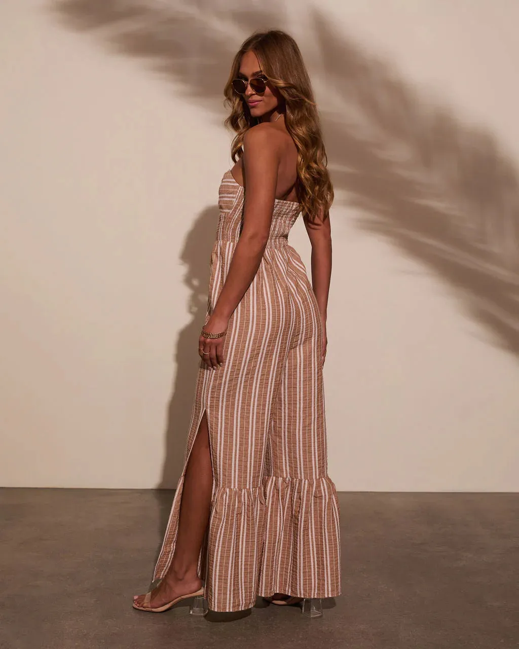 Best Escape Cotton Linen Strapless Slit Leg Jumpsuit
