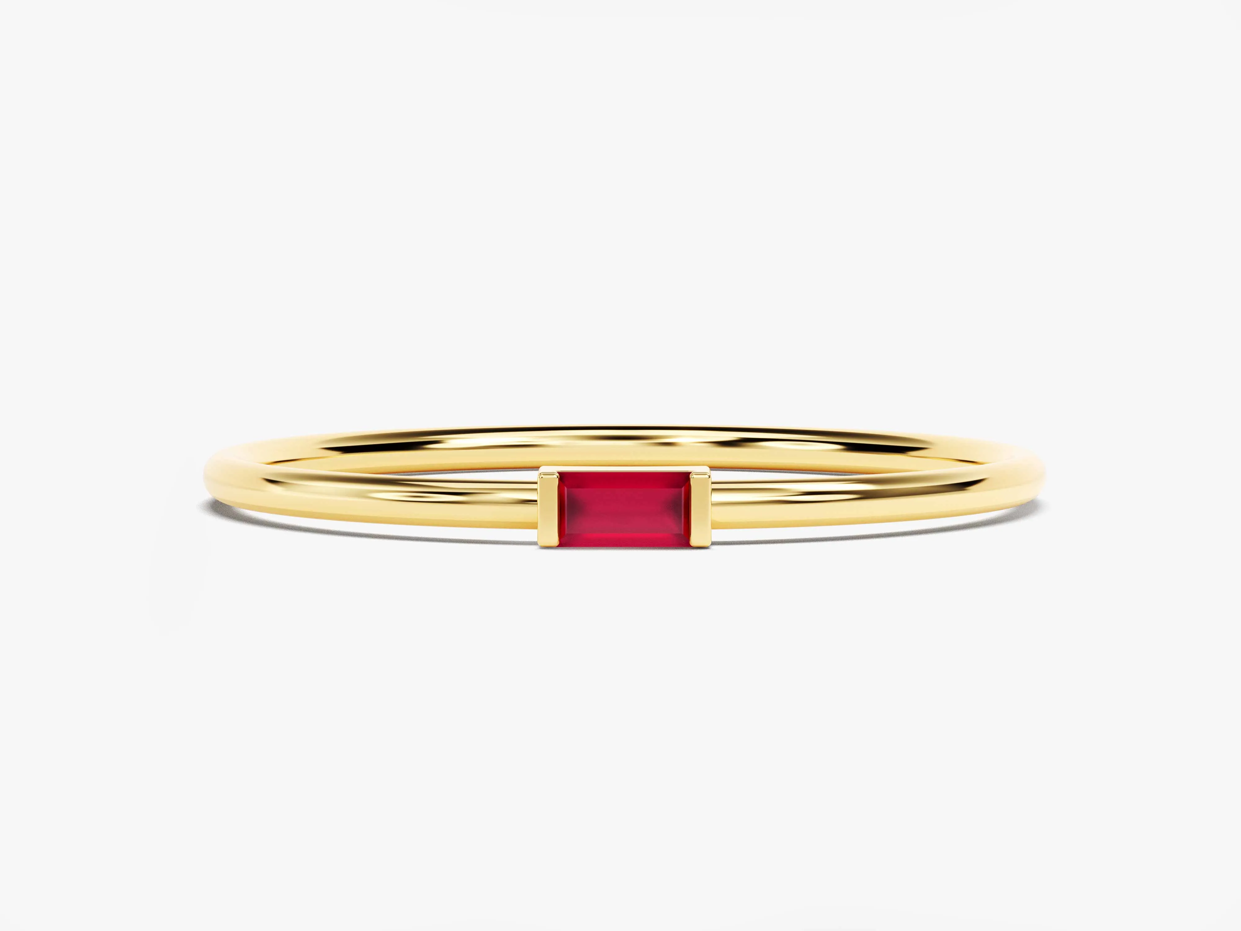 Bezel Set Baguette Birthstone Ring in 14k Solid Gold