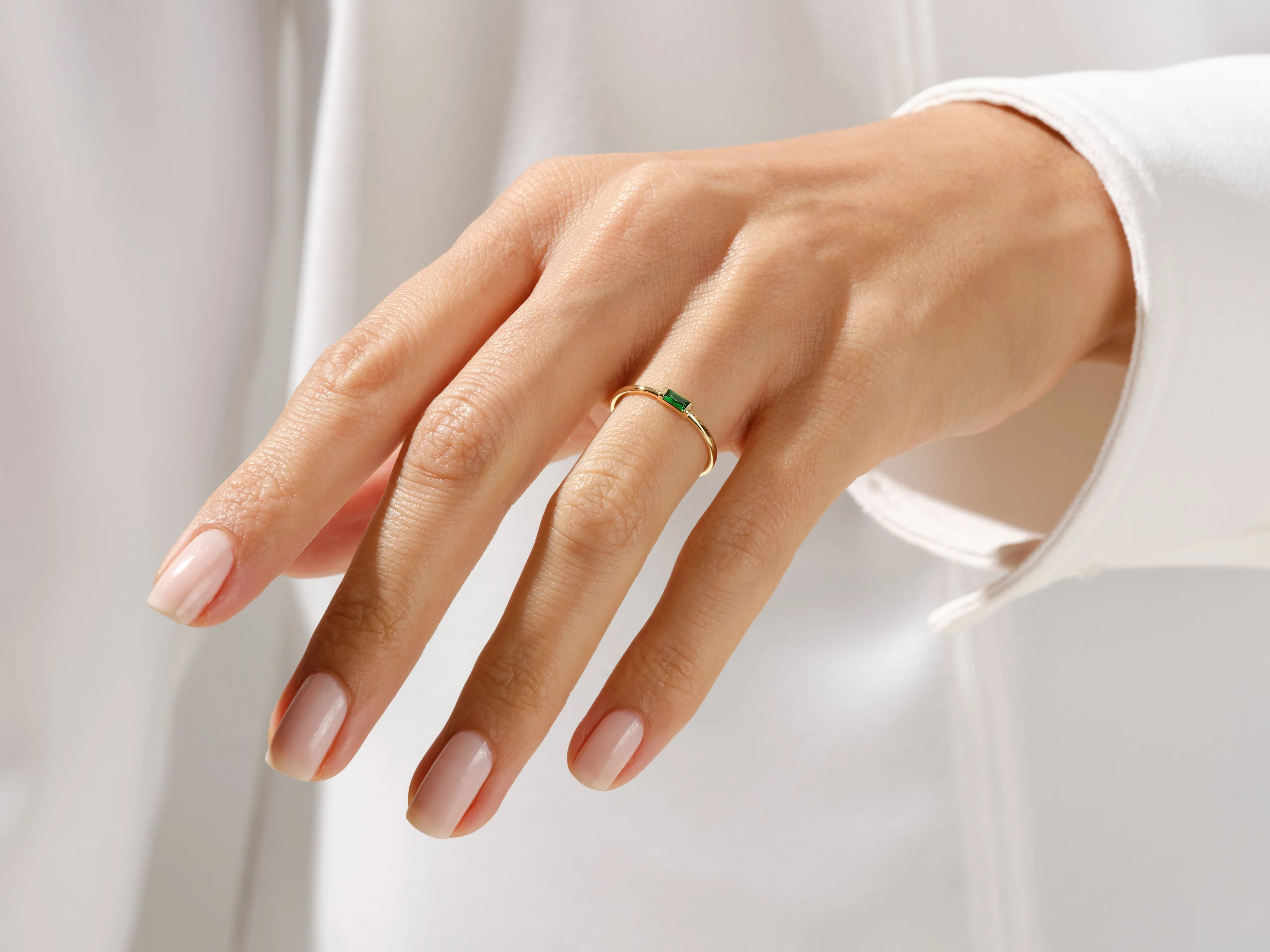 Bezel Set Baguette Birthstone Ring in 14k Solid Gold