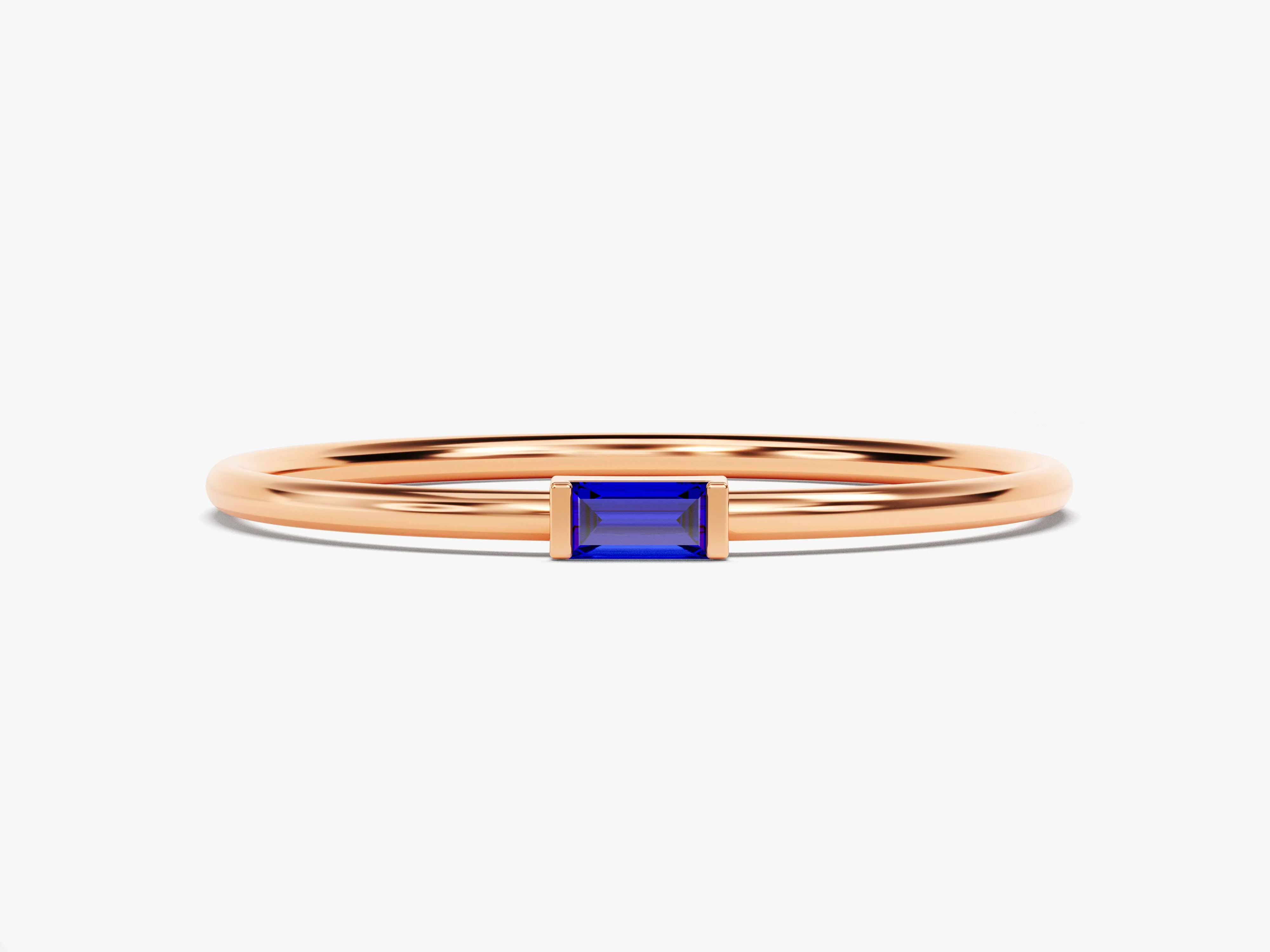 Bezel Set Baguette Birthstone Ring in 14k Solid Gold